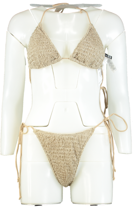 PrettyLittleThing Beige Crinkle Bikini Set UK 10