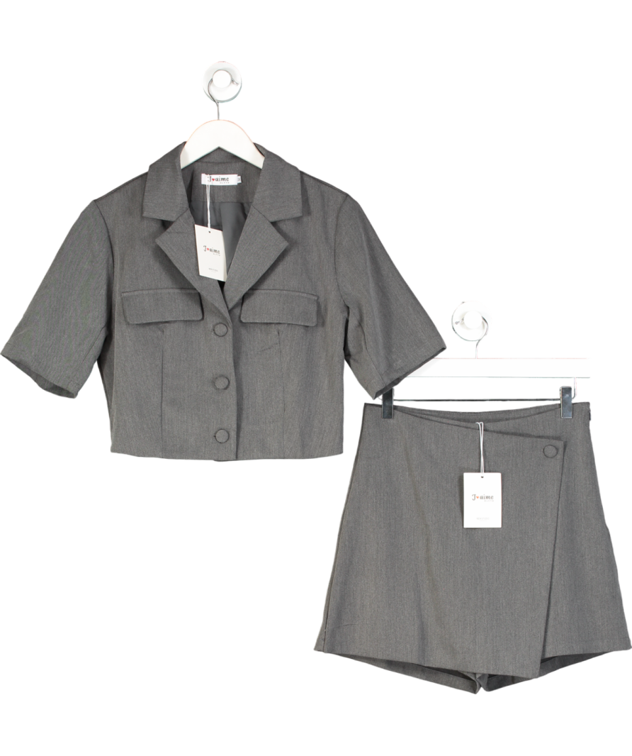 Nasty Gal Grey Tailored Utility Cropped Shirt & Tailored Mini Skirt UK M