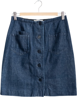 SANDRO PARIS Blue Denim Button Through Mini Skirt UK 8