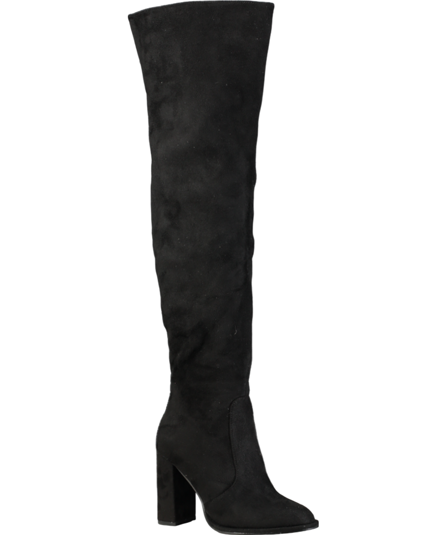 lipsy london Black Block Heel Over The Knee Faux Suede Long Leg Boot UK 3 EU 36 👠