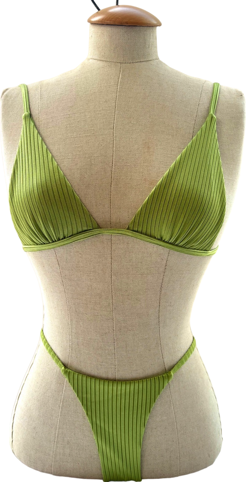 Monday Swimwear Green Ribbed Bikini Set UK Top 6-8 Bottoms 2-4