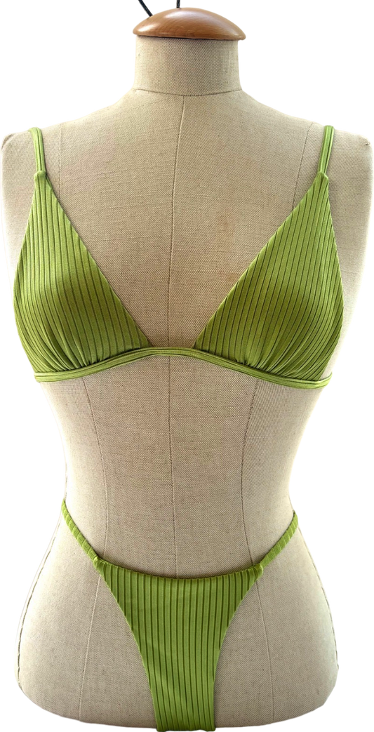 Monday Swimwear Green Ribbed Bikini Set UK Top 6-8 Bottoms 2-4