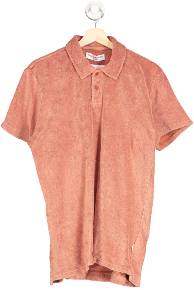 Orlebar Brown Orange Terry Towelling Polo Shirt UK M