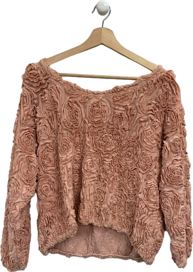 Pink Floral Textured Sweater One Size