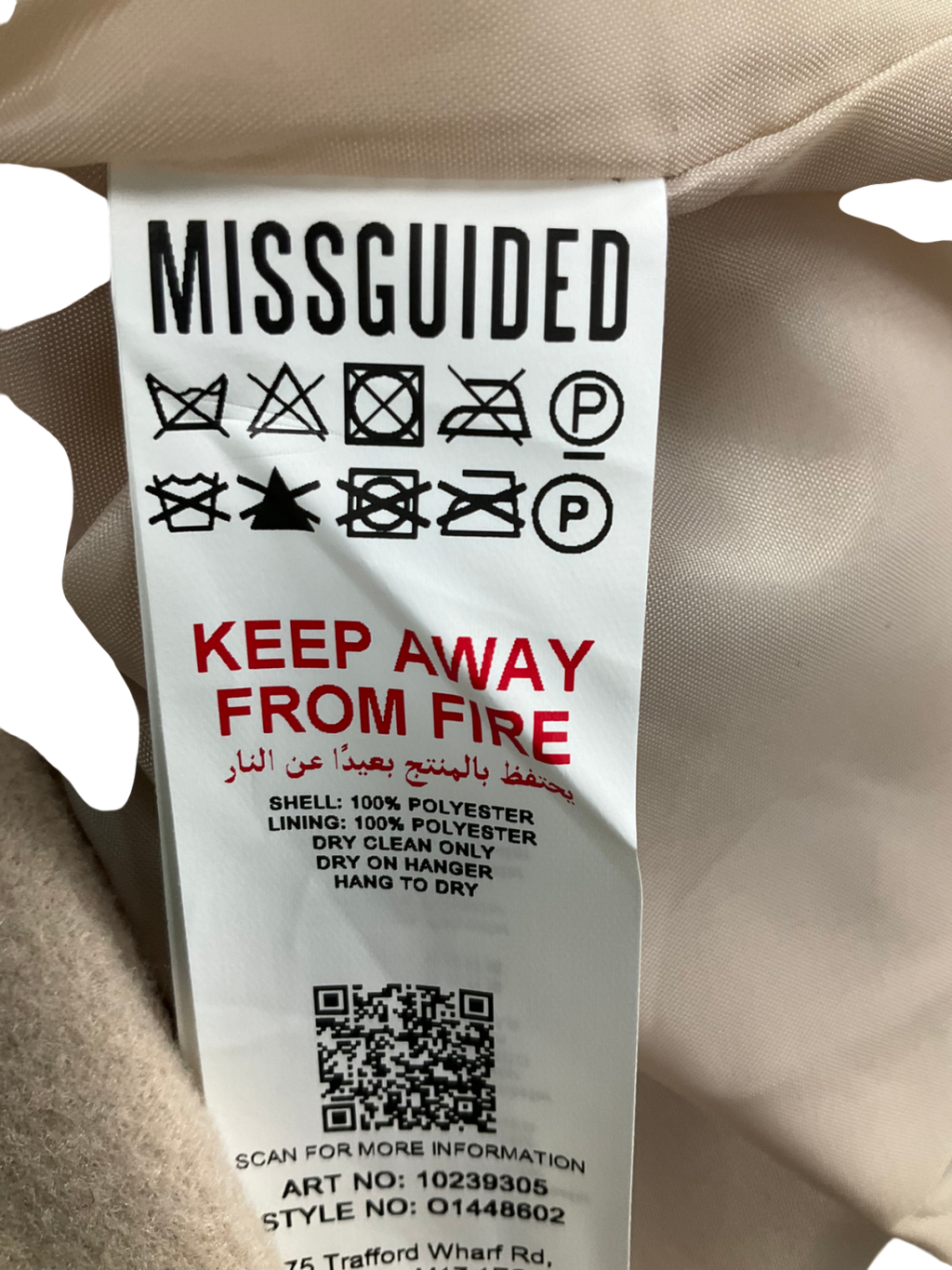 Missguided Beige Wool Look Double Breasted Coat UK 18