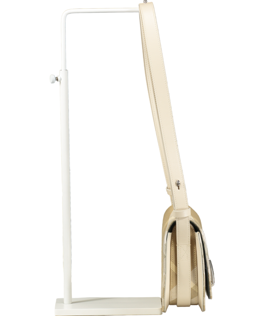 Burberry Rocking Horse Mini Beige Check / Ivory Leather-trimmed Crossbody Bag