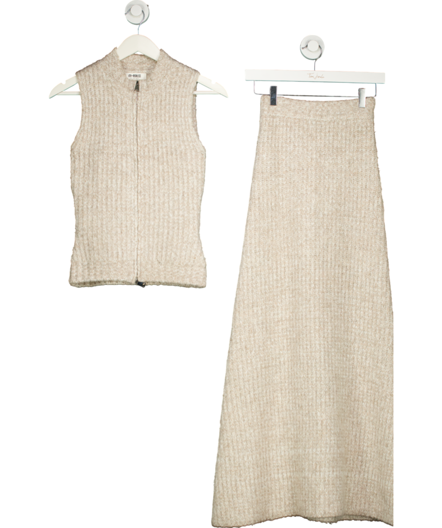 4th & Reckless Beige Chunky Knit Maxi Skirt And Zip Through Vest UK 6