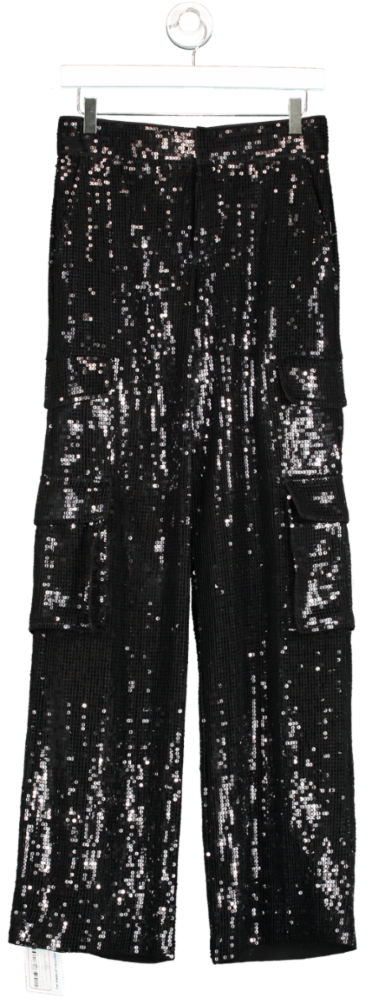 Alice + Olivia Black Hayes Sequin Cargo Trousers UK S
