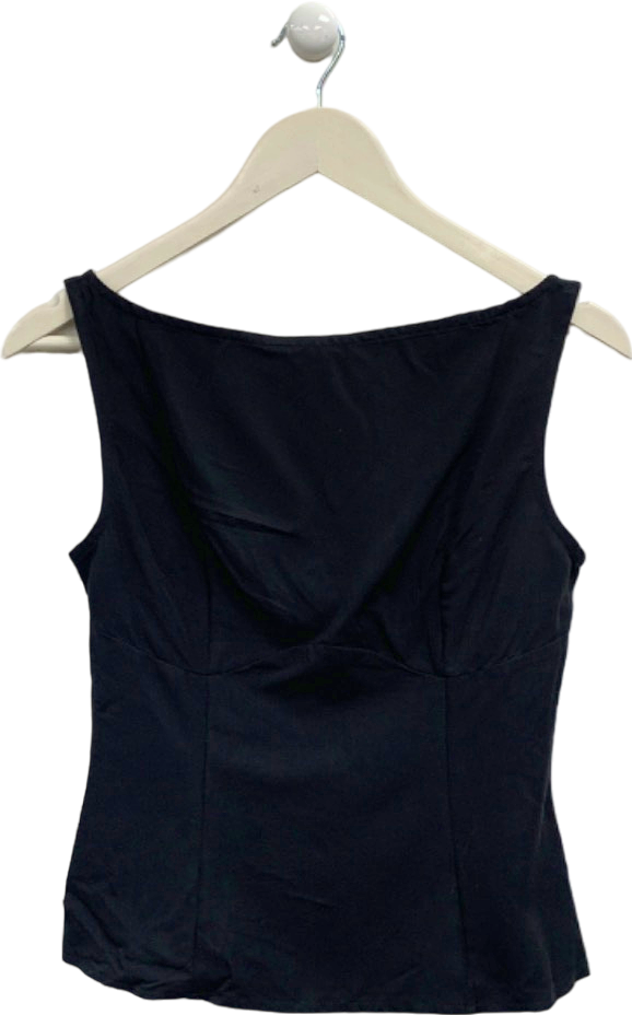 Pretty Little Thing Black Woven Boatneck Scoop Back Long Top UK 6