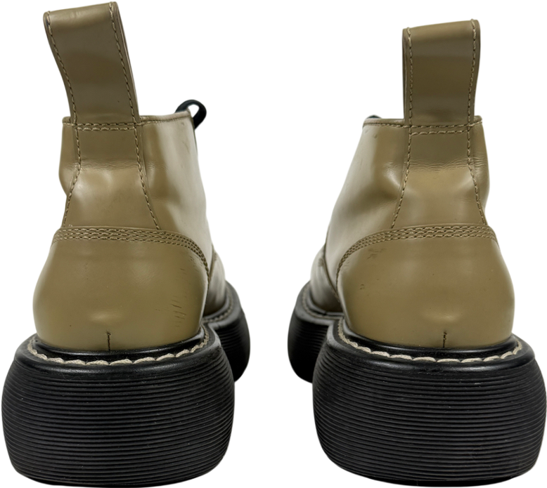 BOTTEGA VENETA Green Khaki Leather The Bounce Ankle Boots UK 5.5 EU 38.5 👠