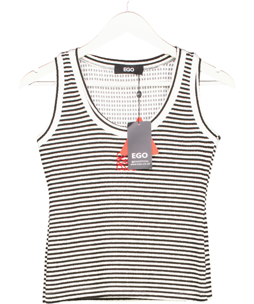 Ego White Swirl Graphic Logo Vest Top In Black Stripe UK M/L
