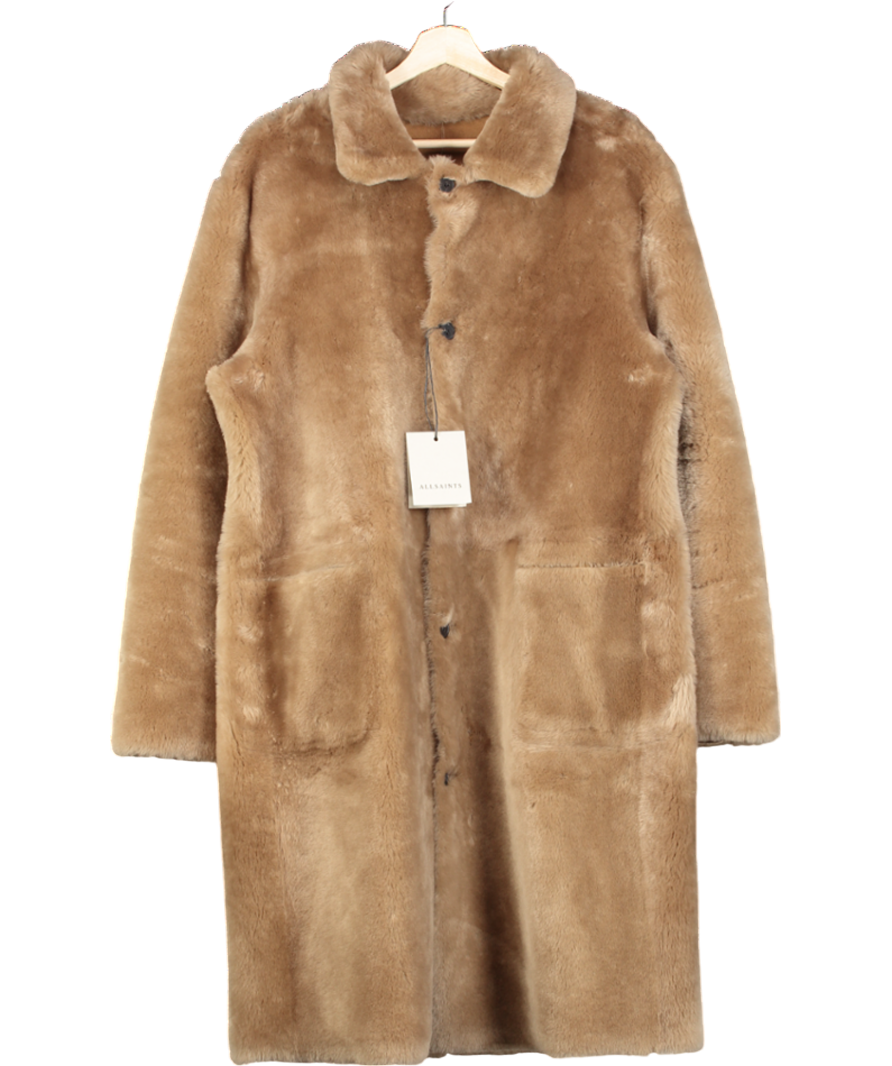 AllSaints Beige Serra 2-in-1 Reversible Shearling Coat In Taupe Brown UK L