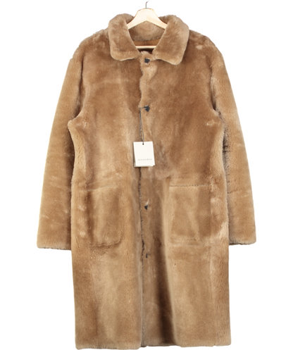 AllSaints Beige Serra 2-in-1 Reversible Shearling Coat In Taupe Brown UK L