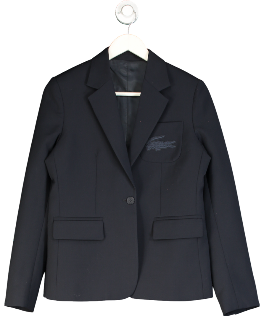 Lacoste Navy Blue Fine Wool Blend Large Crocodile Embroidered Blazer UK S