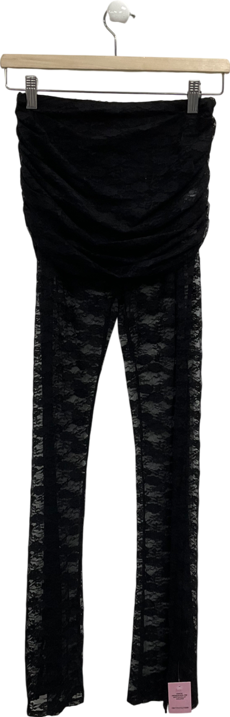 PrettyLittleThing Black Lace Foldover Flares UK 8