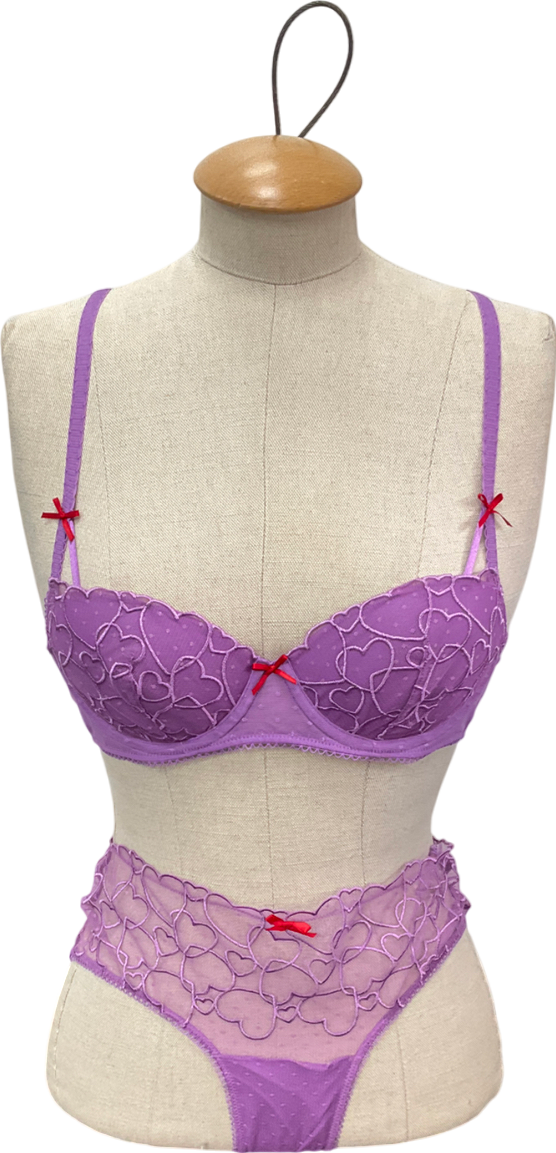 victoria secret Grape Taffy Purple Lightly Lined Balcony Heart Embroidery Bra & Underwear UK 32B