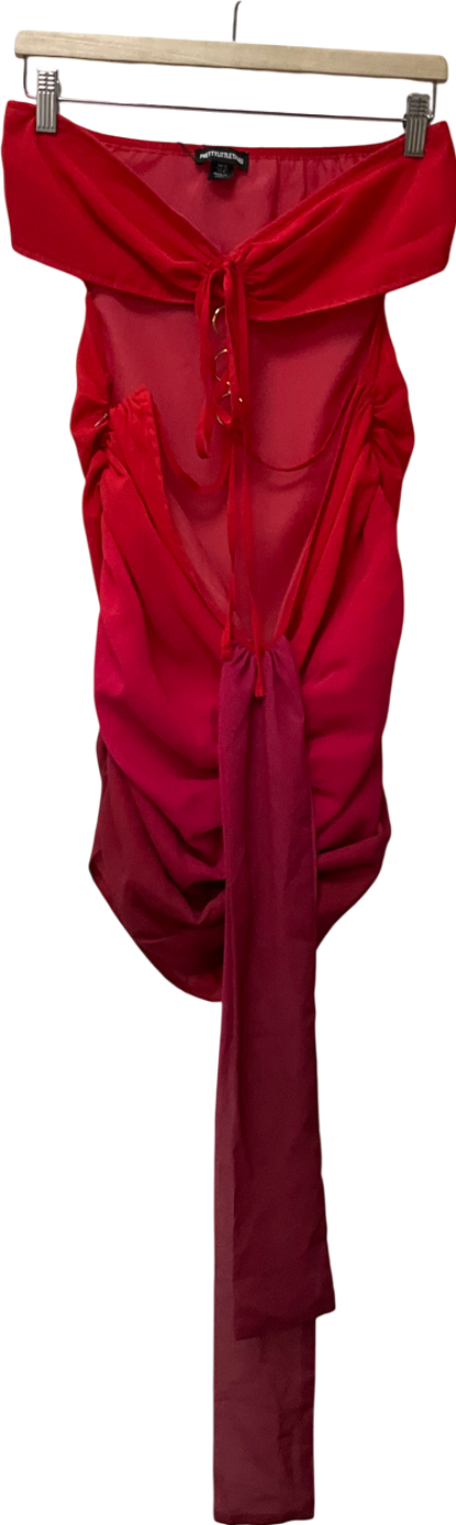 PrettyLittleThing Red Ombré Chiffon Ring Detail Body On Dress UK 12