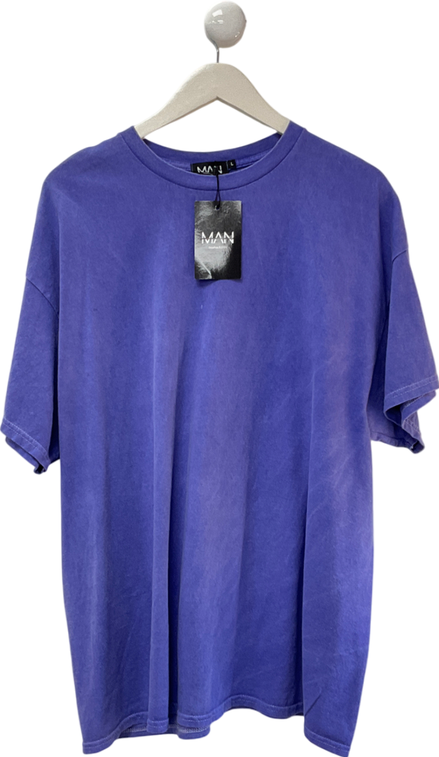 boohooMan Purple Loose Fit Limited Back Print Overdye T Shirt UK L