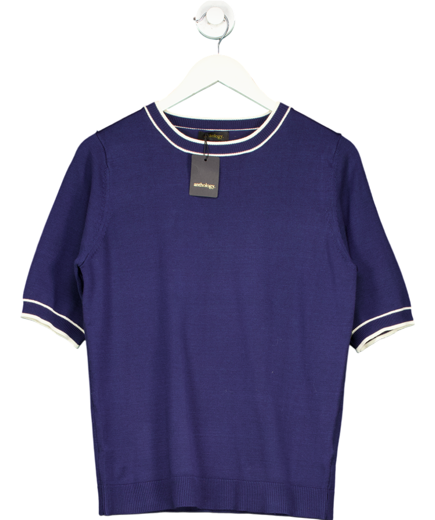 Blue Anthology Contrast Trim Short Sleeve Jumper UK 12