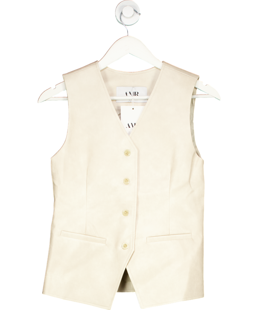 AMR London Cream 100% Leather Tailored Button Waistcoat UK S/M