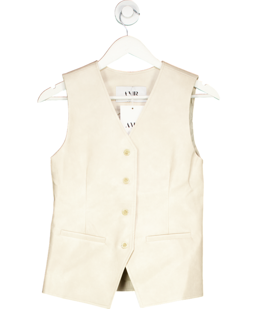 AMR London Cream 100% Leather Tailored Button Waistcoat UK S/M