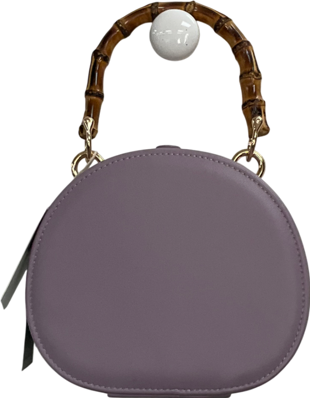 fable england Purple Embroiderd Shell Lilac Bamboo Top Handle Bag