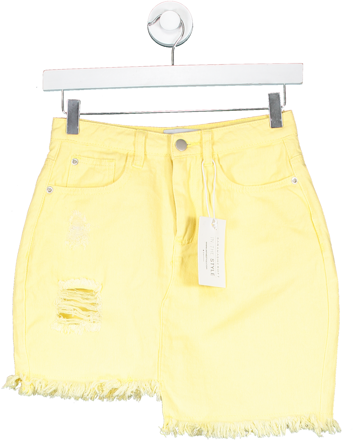 In The Style Yellow Lemon Asymmetric Hem Denim Skirt UK 8