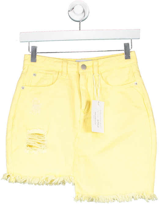 In The Style Yellow Lemon Asymmetric Hem Denim Skirt UK 8