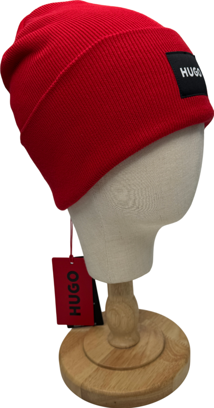 HUGO BOSS Red 100% Cotton Beanie Logo Hat One Size