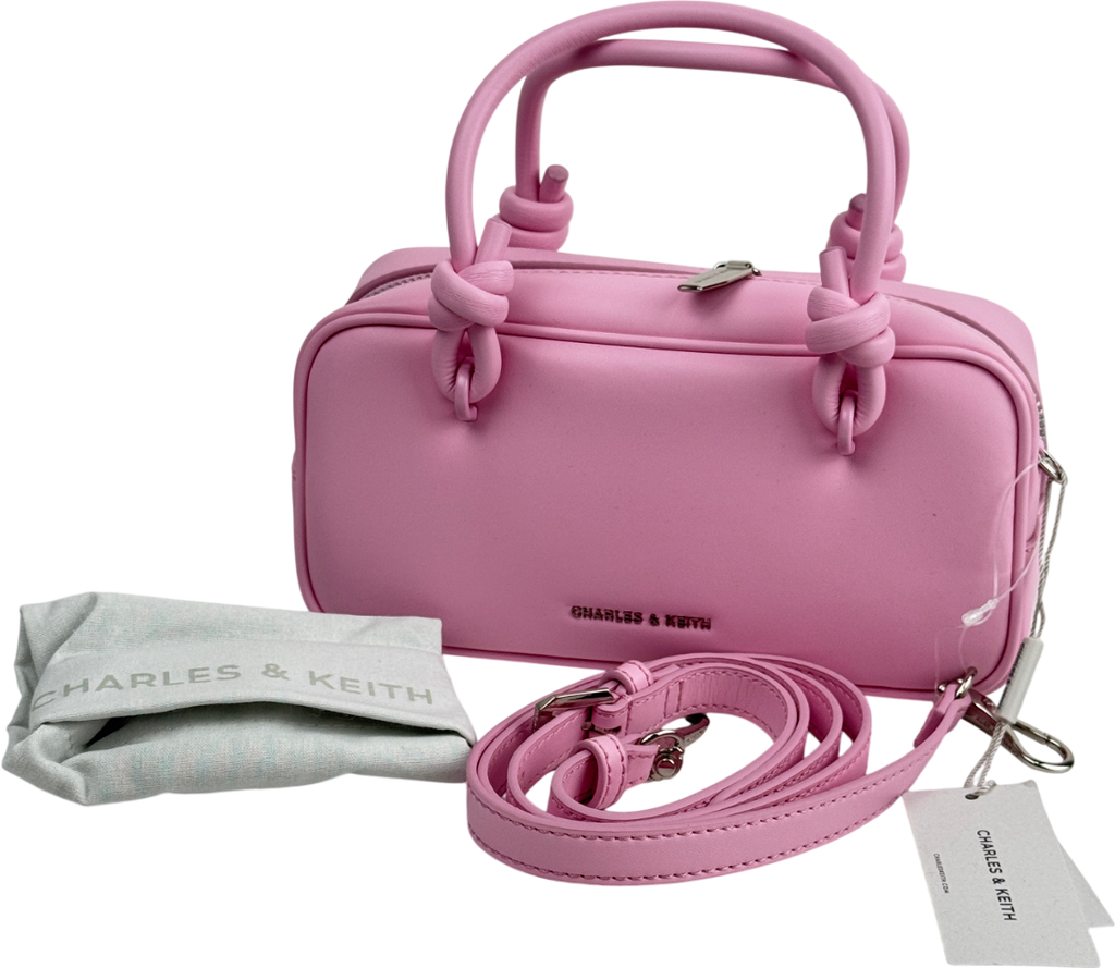 CHARLES & KEITH Sammie Knotted-handle Elongated Bag - Bubble Gum Pink
