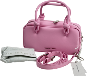 CHARLES & KEITH Sammie Knotted-handle Elongated Bag - Bubble Gum Pink