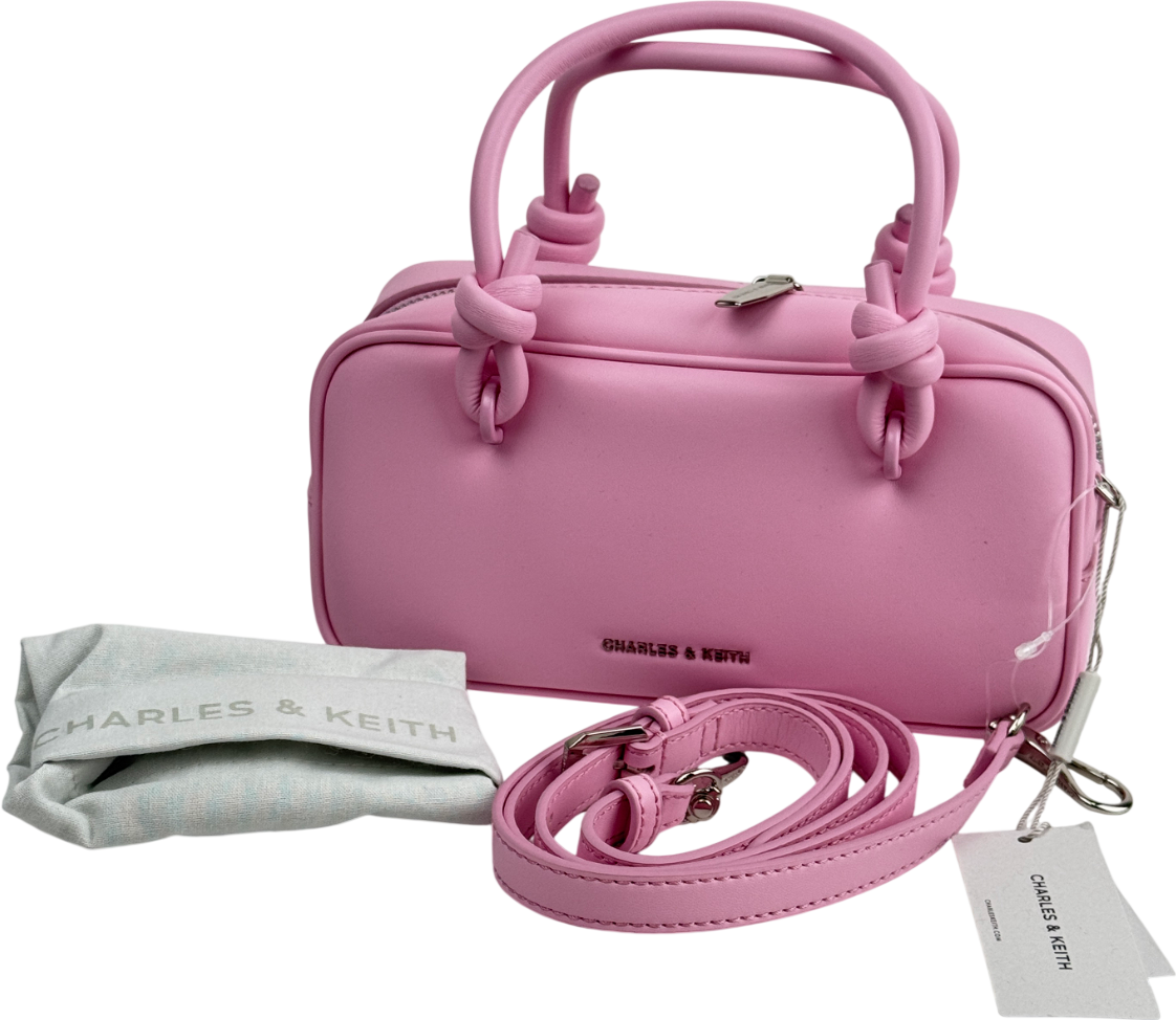 CHARLES & KEITH Sammie Knotted-handle Elongated Bag - Bubble Gum Pink