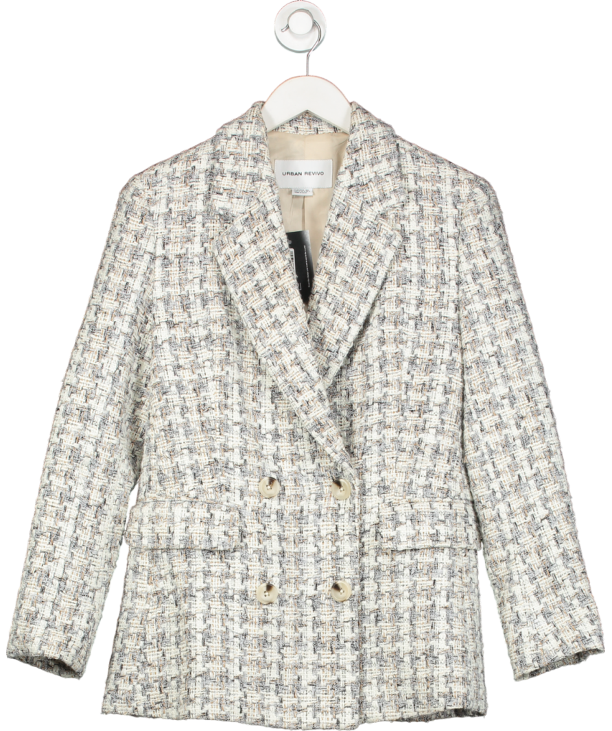 Urban Revivo Beige Double Breasted Tweed Blazer UK 8