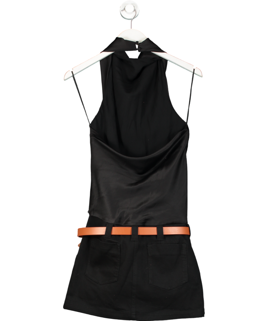 Anthropologie Black Maeve Cowl-neck Belted Mini Dress UK XS