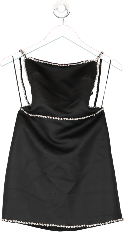 Nasty Gal Black Premium Bonded Satin Diamante Trim Dress UK 8