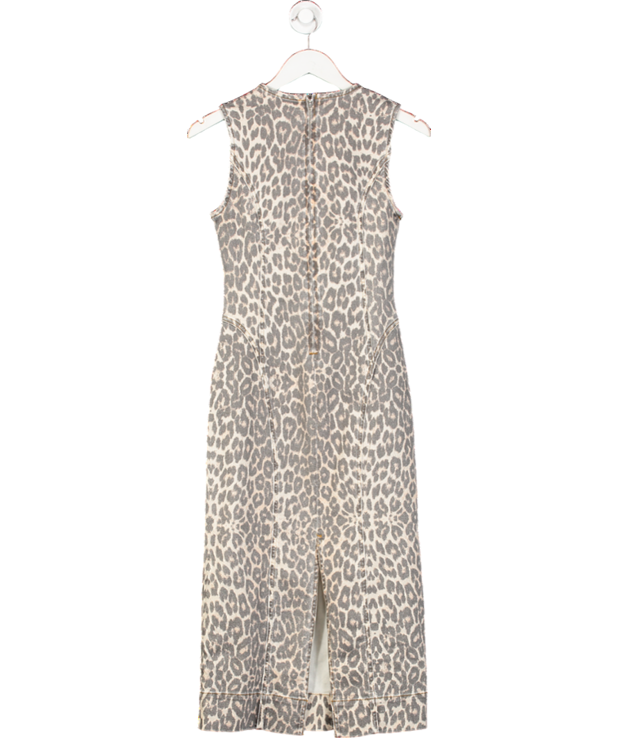 Mint Velvet Beige Leopard Print Denim Column Dress UK 6