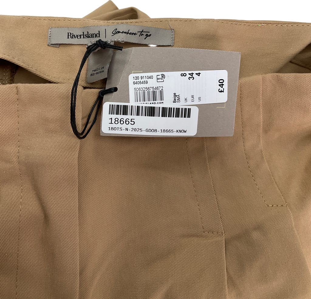 River Island Beige High Waisted Wide Leg Trousers UK 8