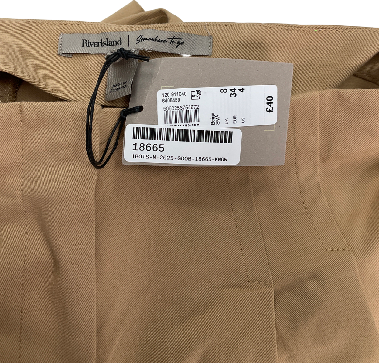 River Island Beige High Waisted Wide Leg Trousers UK 8