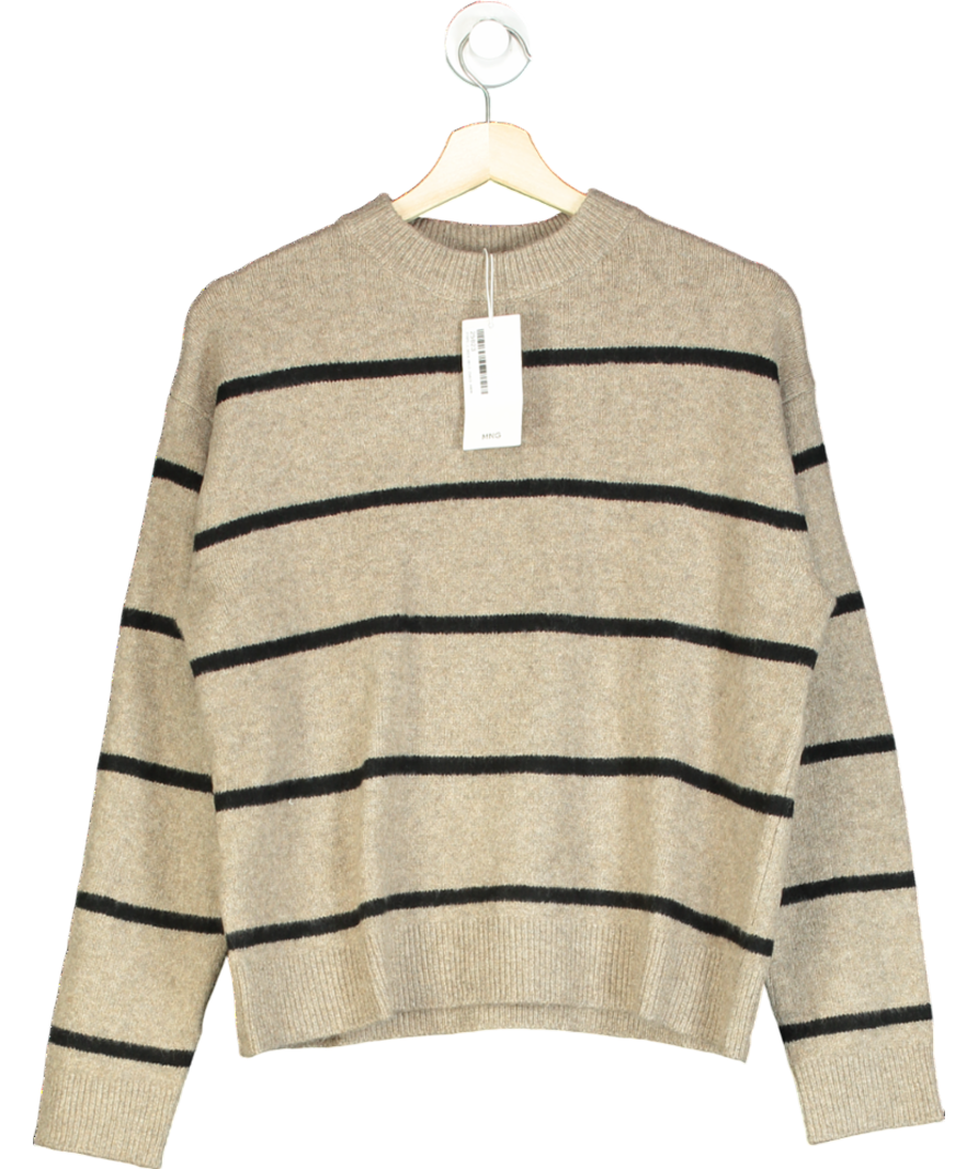 MANGO Brown Round Neck Striped Knit Jumper UK S