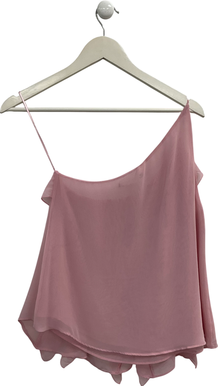 ZARA Pink One Shoulder Chiffon Ruffle Top UK M