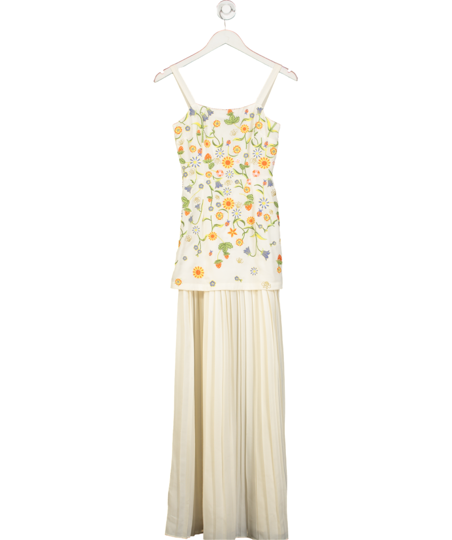 Aarabhi London Cream Embroidered Maxi Dress UK 6