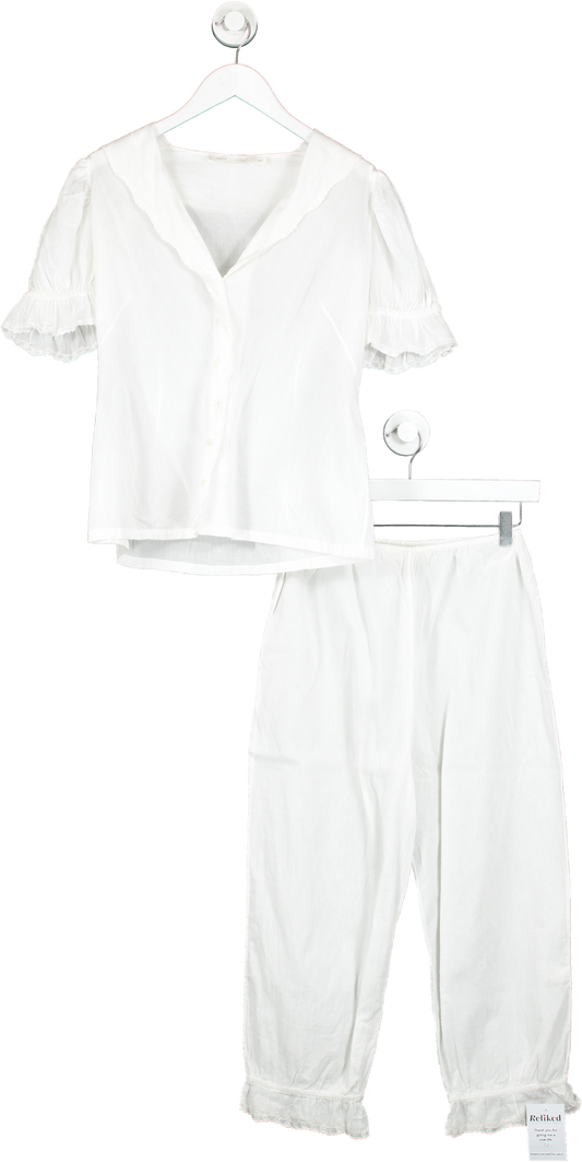 bamford White Scallop Edge Pyjama Set UK S