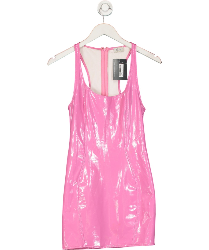 Oh Polly Pink Vinyl Plunge Neck Bodycon Mini Dress UK 10