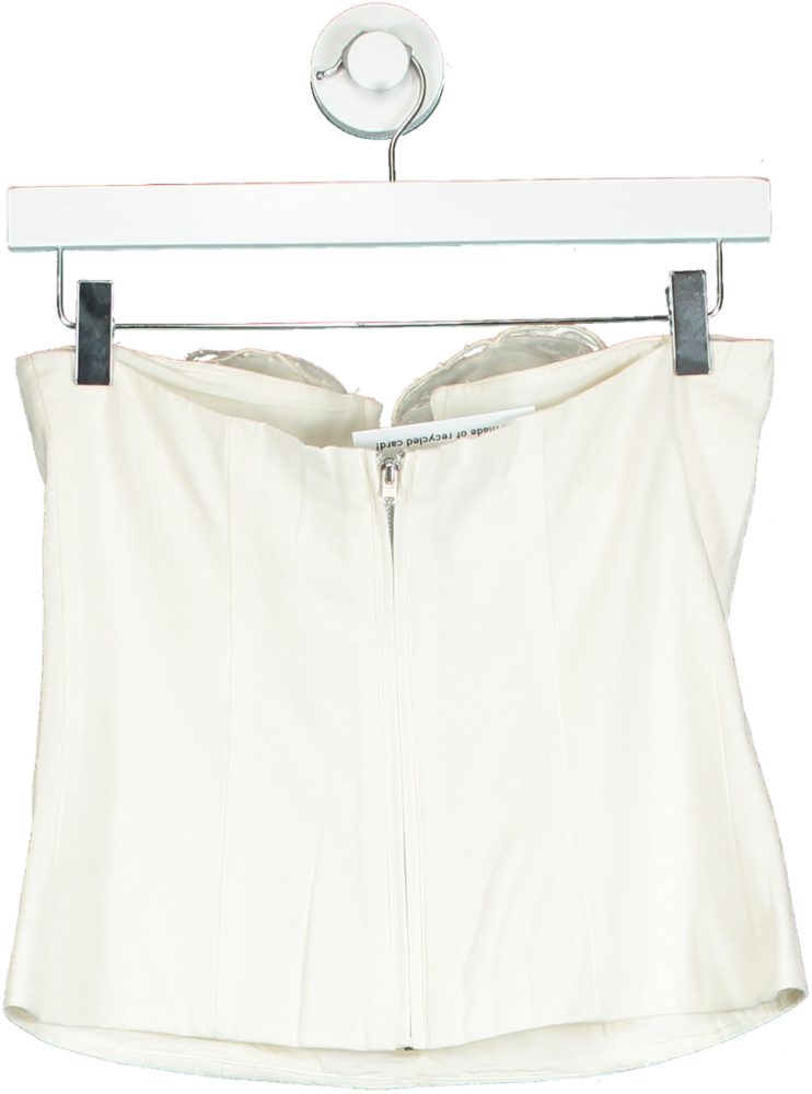 ZARA Beige Linen Blend Strapless Floral Top UK S