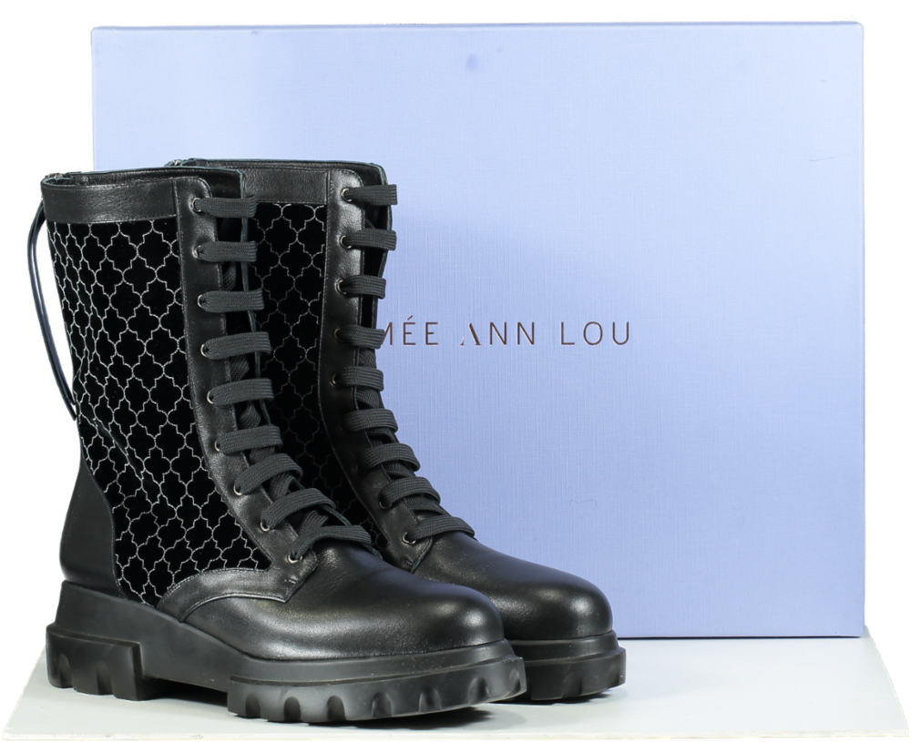 Aimée Ann Lou Black Leather Azima Combat Boots UK 6