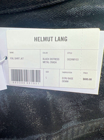 Helmut Lang Black Distress Foil Shirt Jacket Metal Crash UK L