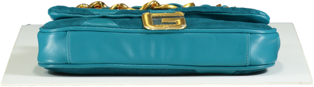 GAëLLE Paris Teal Patchwork Chain Shoulder Bag