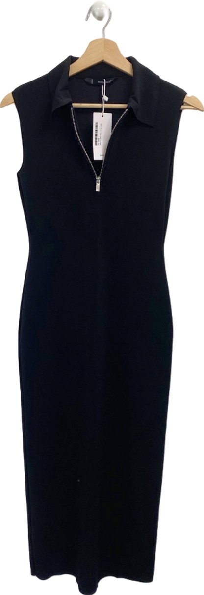 Mango Black Zip-Front Sleeveless Dress XS