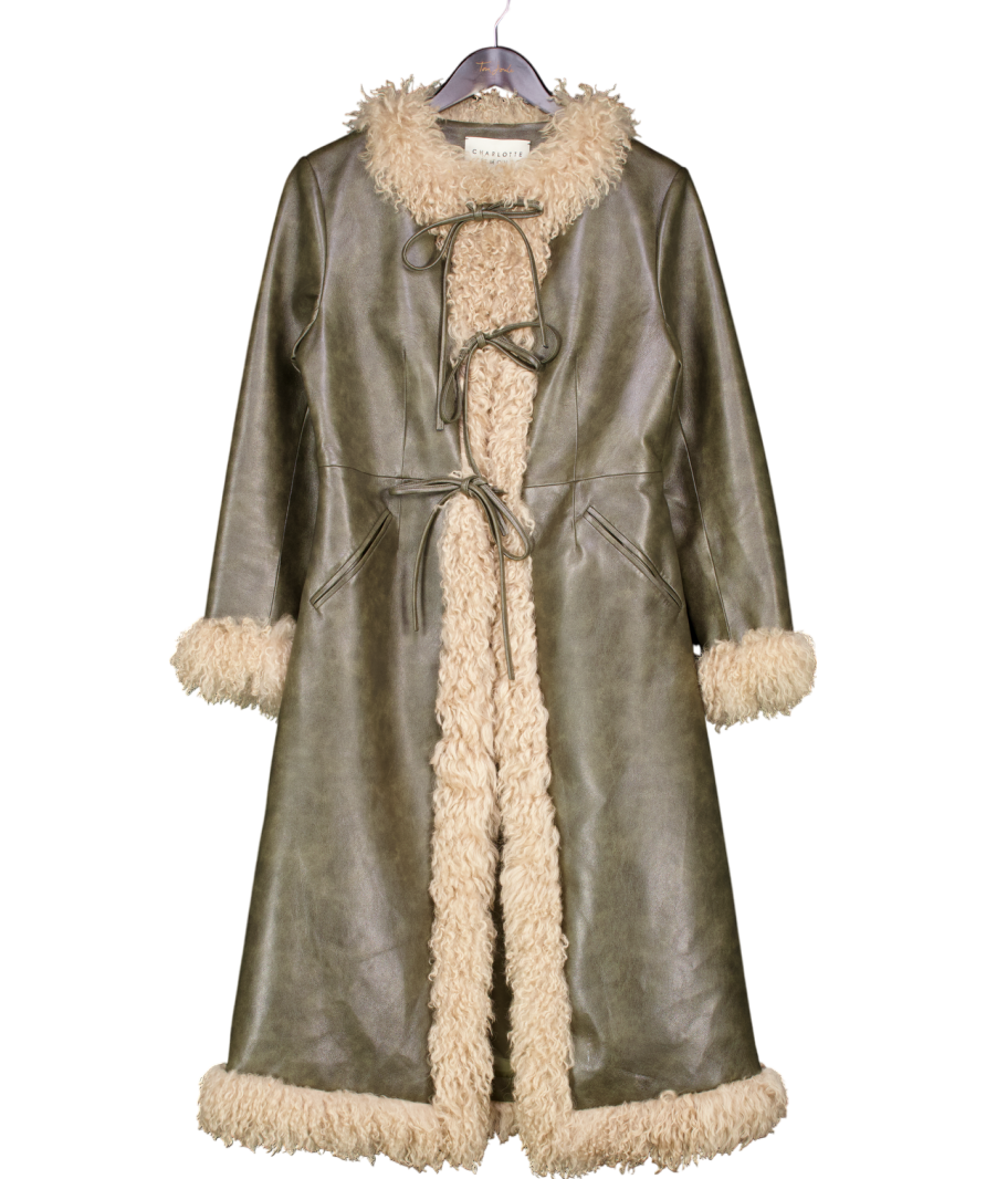 Charlotte Simone Margot Green Biscotti Faux Leather Long Line CoatT UK M