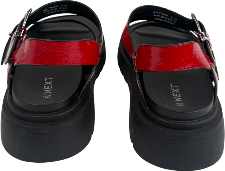 Next Red Patent Standard/wide Fit Chunky Buckled Sandals UK 8 EU 41 👠